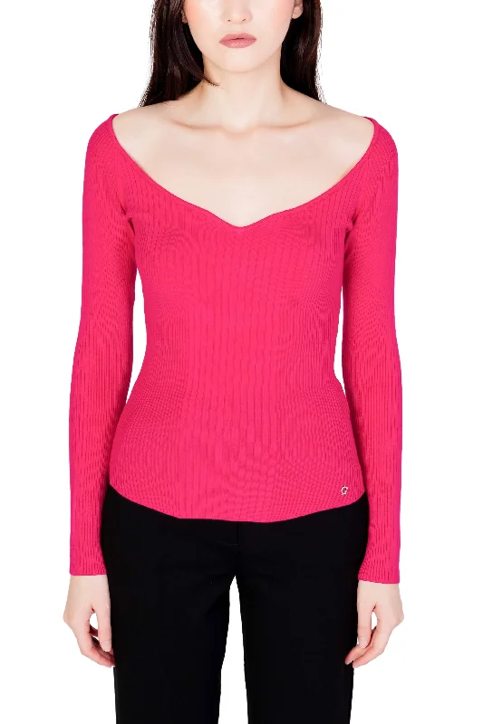 Guess  Women's Ribbed Knit Top Pink Budget-friendly sweaters