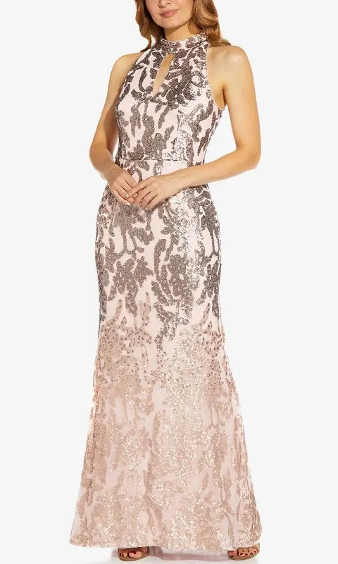 Adrianna Papell AP1E209366 - Ombre Sequin Halter Evening Gown Trendy party dresses under $50