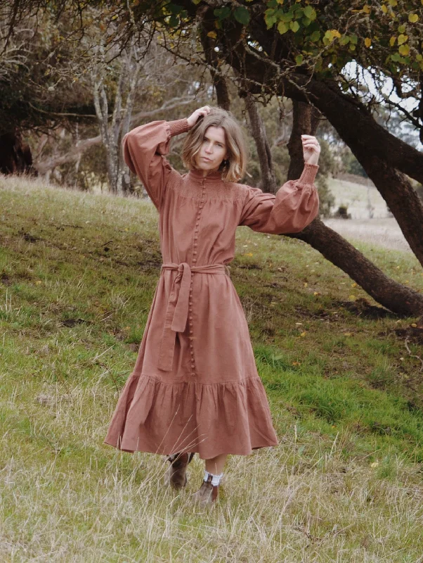 100% RECYCLED COTTON CORDUROY - CLOTHILDE DRESS CINNAMON Bold pattern unclassified dresses