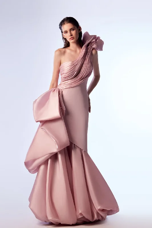 Crepe and organza aymmetrical dress One-shoulder unclassified dresses