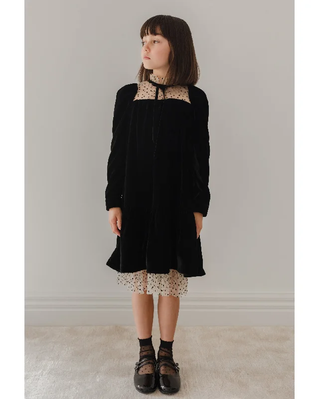 PETITE AMALIE "Enchanted Delight" Flock Spot Mesh and Velvet Dress Office unclassified dresses