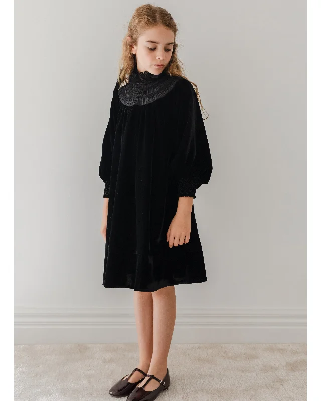 PETITE AMALIE "Enchanted Delight" Velvet Shirred Organza Dress in Black Corset unclassified dresses