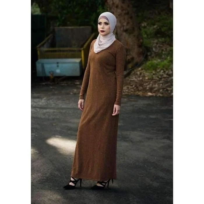 Rust Ribbed Knit Dress Date night unclassified dresses