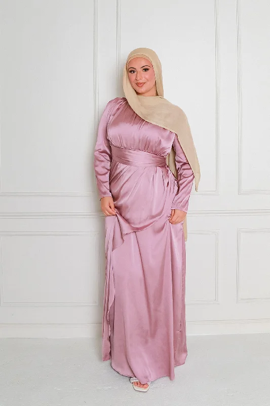 Sarai Layer Satin Dress- Dusty Rose Pink Backless unclassified dresses