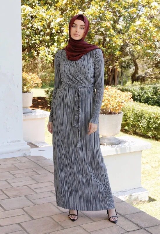 Silver Pleated Wrap Dress Preppy unclassified dresses