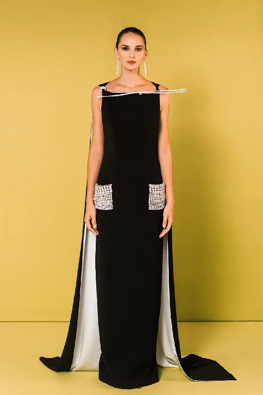 Sleeveless dress with cape and beaded pockets Engagement unclassified dresses