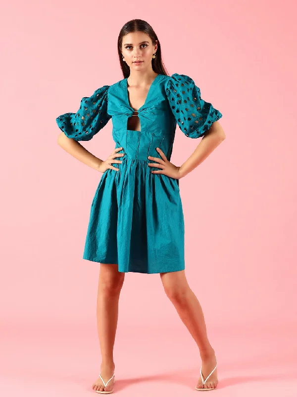 Teal Blue Cotton Dress Ruffled unclassified dresses