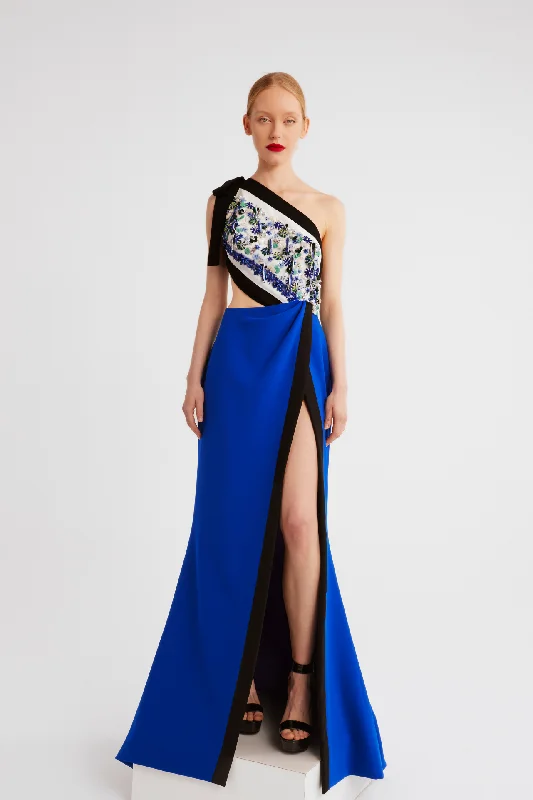 Embroidered crepe dress with open back Discounted unclassified dresses