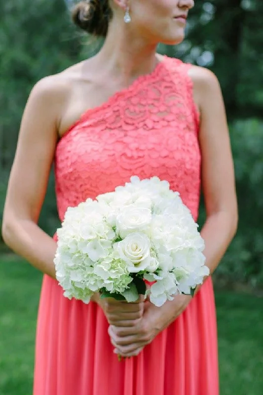 David's Bridal Long one shoulder lace bridesmaid dress F17063 Lace Gown Glam