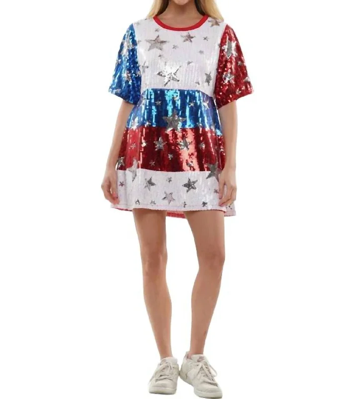 Americana Sequin Dress In Multi Sequin Mini Dress