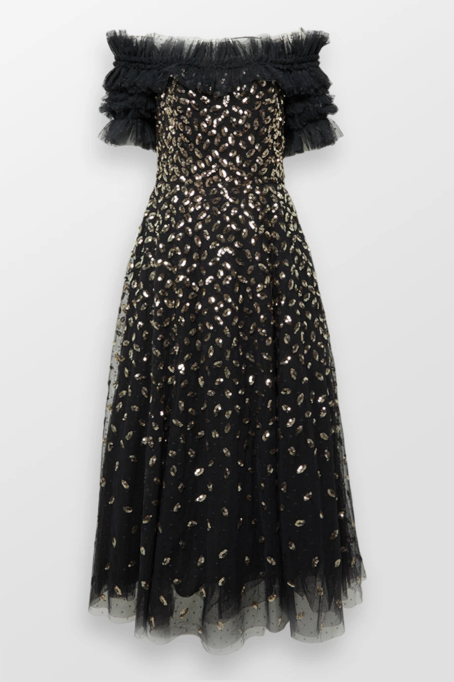 Autumn Leaves Off Shoulder Sequin Evening Dress Party Wear Sequin