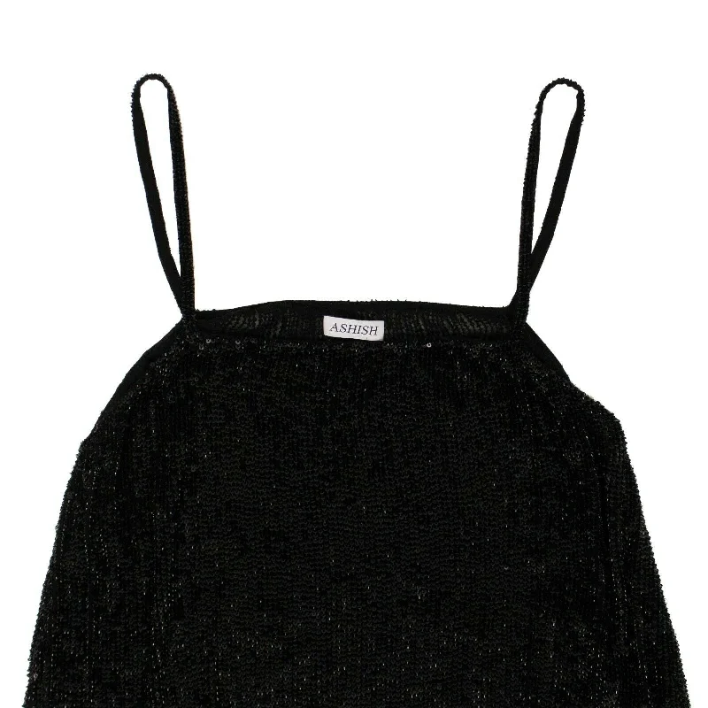 Black Sheer Sequin Slip Dress Off-shoulder Sequin Dress