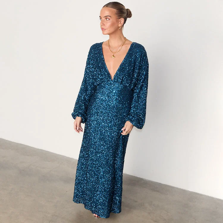 Teal Sequin Emma Dress Metallic Sequin Dress