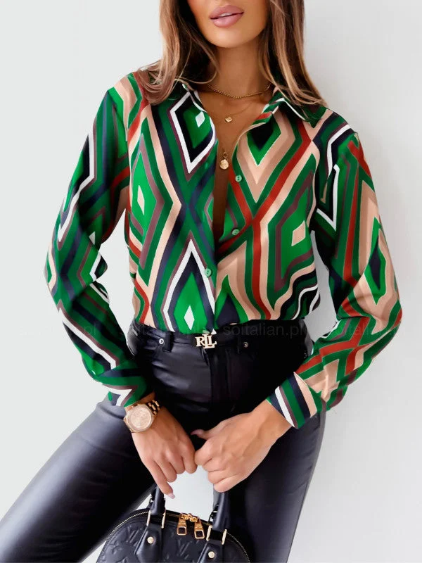 Isla Green Multi Geo Print Button Shirt Stylish Button Shirt